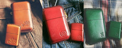 Red Leather Mens Cigarette Holder Case Vintage Custom Cigarette Case for Men