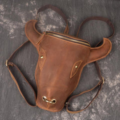 Cool Leather Mens XO Bull Backpack Tan Travel Backpack Unique Backpack for men