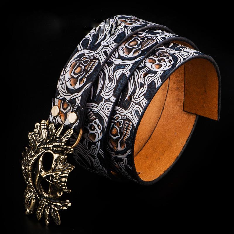 Handmade Genuine Leather Skull Mens Belt Custom Cool Leather Men Black