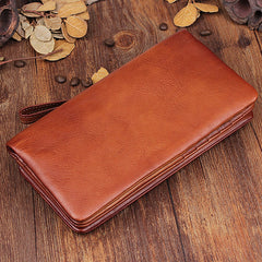 Handmade men long leather wallet clutch men bifold vintage gray brown long wallet for him - EverHandmade