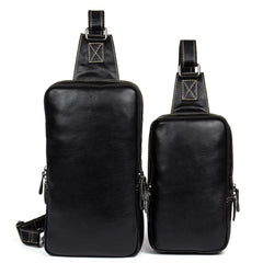Cool Black Leather Mens Cool Sling Bag Black Crossbody Pack Chest Bag for men