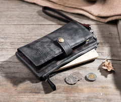 Handmade Leather Mens Biker Wallet Cool Leather Wallet Long Wrist Wallets for Men