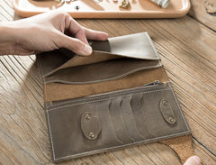 Handmade Leather Mens Slim Wallet Cool Leather Wallet Long Phone Wallets for Men