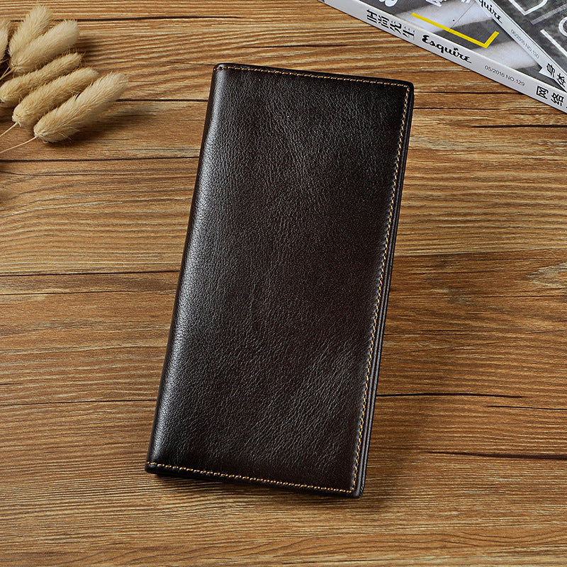 Genuine Leather Mens Bifold Wallet Coffee Long Wallet for Men with Multi Cards
