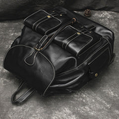 Cool Mens Leather Black Backpack for School Travel Bag Hiking Bag For Men