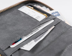 Cool Leather Mens Slim Leather Small Wallet Zipper billfold Wallets Bifold for Men