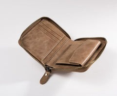 Cool Leather Mens Slim Leather Small Wallet Zipper billfold Wallets Bifold for Men