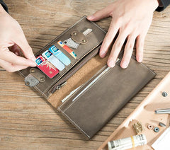 Handmade Leather Mens Slim Wallet Cool Leather Wallet Long Phone Wallets for Men