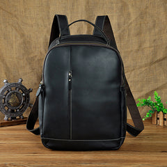 Genuine Leather Mens Cool Black Backpack for School Travel Bag Hiking Bag For Men