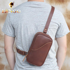 Genuine Black Leather Mens Cool Sling Pack Chest Bag Sling Bag Crossbody Pack for men