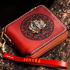 Handmade Leather Small Tooled Mens billfold Wallet Cool Chain Wallet Biker Wallets for Men