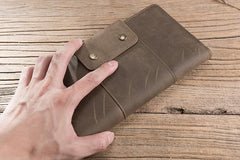 Cool Leather Mens Travel Long Wallet Passport Leather Wallet Long Wallets for Men