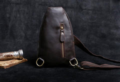 Genuine Leather Mens Cool Chest Bag Sling Bag Crossbody Bag Travel Bag Hiking Bag for men