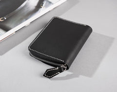 Cool Leather Mens Slim Leather Small Wallets Zipper billfold Wallets Bifold for Men