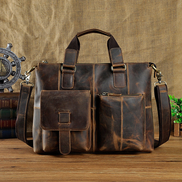 Genuine Vintage Coffee Leather Cool Messenger Bag Briefcase Bag Shoulder Bag For Men