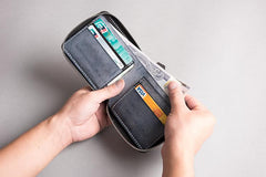 Handmade leather Mens Small biker wallet zipper billfold Chain Wallets for Men