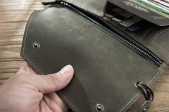 Handmade Leather Mens Cool Long  Chain Wallet Phone Biker Trucker Wristlet Wallet