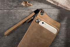 Handmade Leather Mens Cool Long Chain Wallet Phone Biker Trucker Wristlet Wallet