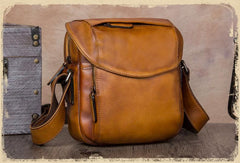 Blue Mens Leather Vintage Vertical Small Messenger Bags Small Side Bag Brown Courier Bag for Men