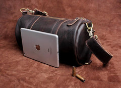 Genuine Leather Mens Barrel Bag Cool Weekender Bag Travel Bag Duffle Bags Overnight Bag Holdall Bag for men