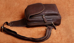 Genuine Leather Mens Cool Chest Bag Brown Sling Bag One Shoulder Backpack for men