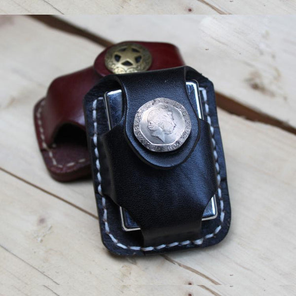 Leather Mens Zippo Lighter Pouch with Loop Biker Zippo lighter case with Clip