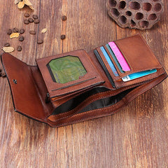 Vintage Mens Cool Small Trifold Leather Wallet Men billfold Zipper Wallets for Men