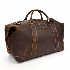 Cool Dark Brown Leather Mens Barrel Overnight BagsWeekender Bags Travel Bag For Men