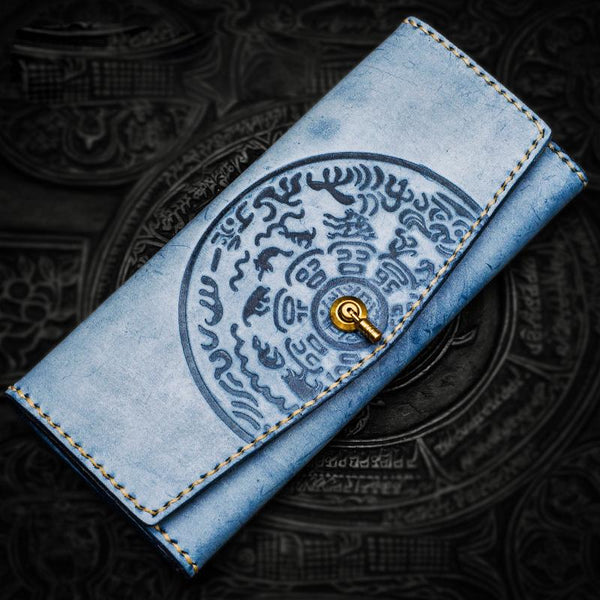Handmade Leather Tooled Gray Women Envelope Vintage Leather Wallet Long Phone Cl CJ03281217
