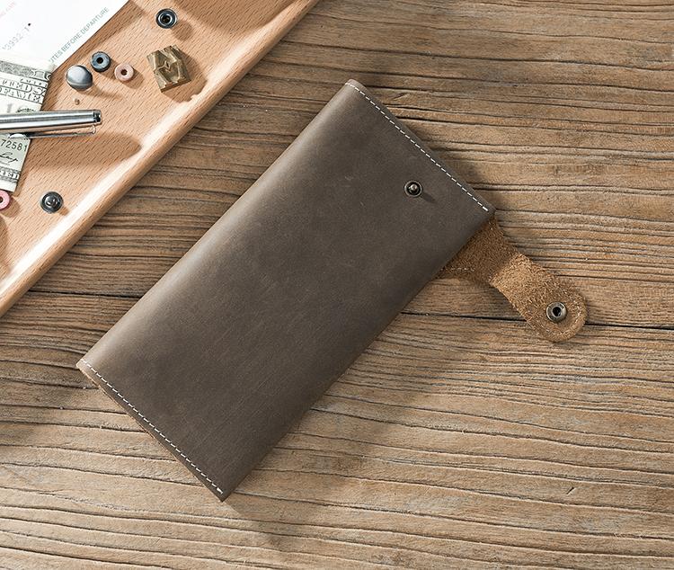 Handmade Leather Mens Slim Wallet Cool Leather Wallet Long Phone Wallets for Men
