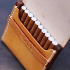 Cool Wooden Beige Leather Mens 10pcs Cigarette Case Custom Cigarette Holder for Men