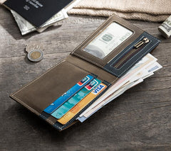 Handmade Leather Mens Cool Slim Leather Wallet Men Small billfold Wallets Bifold for Men
