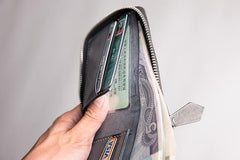 Handmade leather Mens Small biker wallet zipper billfold Chain Wallets for Men