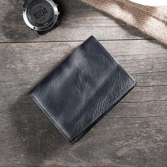 Cool Handmade Leather Mens Slim Small Wallet billfold Wallets Bifold for Men