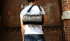Genuine Leather Mens Barrel Bag Cool Weekender Bag Travel Bag Duffle Bags Overnight Bag Holdall Bag for men