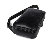Cool Black Leather Mens Cool Sling Bag Black Crossbody Pack Chest Bag for men