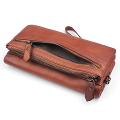 Handmade men long leather wallet clutch men bifold vintage gray brown long wallet for him - EverHandmade