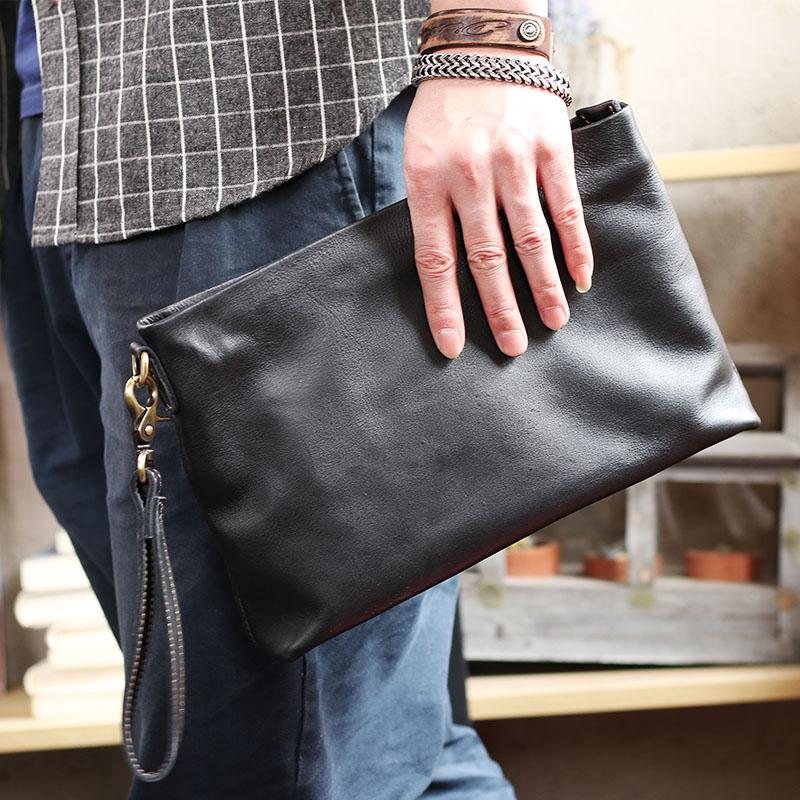 Fashion Black Leather Men's Clutch Purse Clutch Bag Wristlet Bag for Men