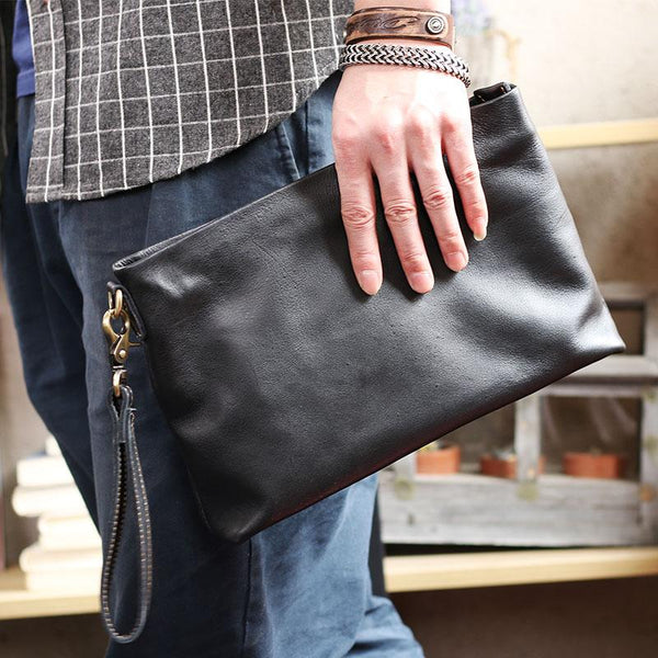 Vintage Black Soft Leather Mens Clutch Wallet - Back View