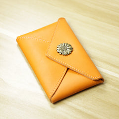 Slim Women Orange Crown Leather Card Wallet Minimalist Envelope Card Holder Wallet Coin Wallet For Women