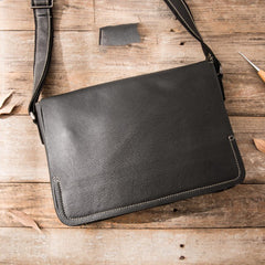 Cool Leather Black Mens Side Bag Messenger Bags Vintage Courier Bag for Men