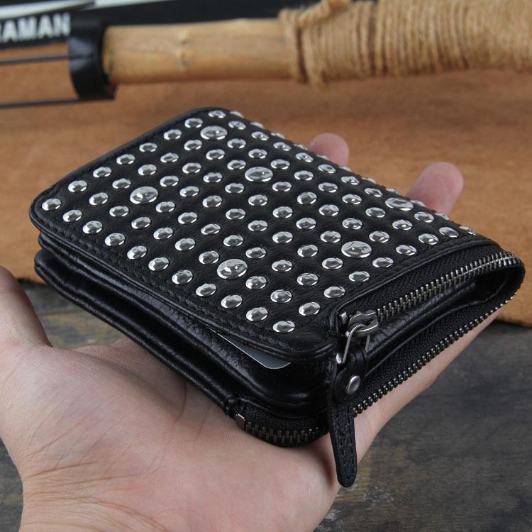 Genuine Leather Mens Cool billfold Punk Rock - Back View