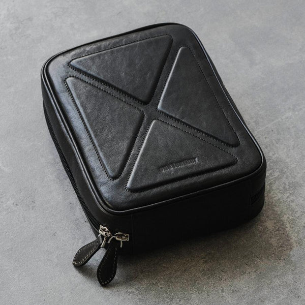 Cool Leather Black Mens Leather 4pcs CIGARETTE Tobacco Pipe Case Zipper Tobacco Pipe Case for Men