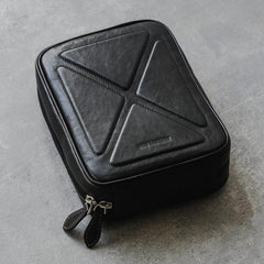 Cool Leather Black Mens Leather 4pcs CIGARETTE Tobacco Pipe Case Zipper Tobacco Pipe Case for Men