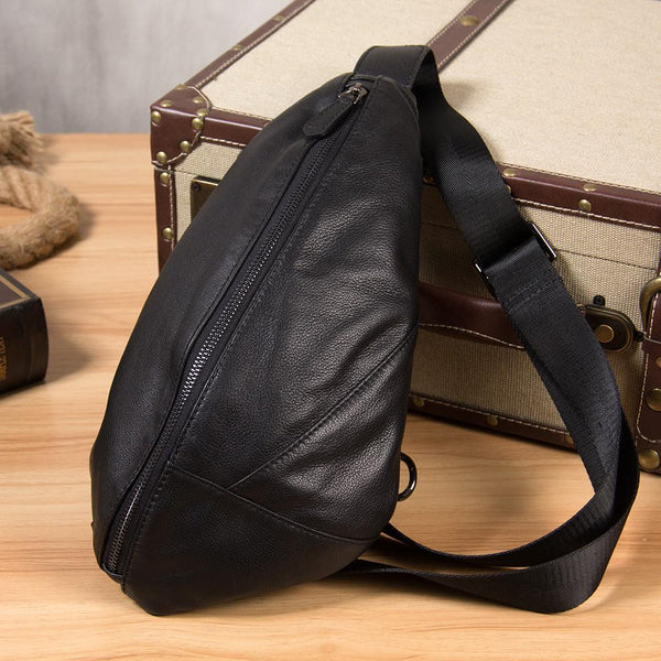 Leather Black Mens Cool Sling Bag Crossbody Bag Chest Bag for men
