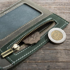 Handmade Leather Mens Cool Slim Leather Wallet Men Small billfold Wallets Bifold for Men