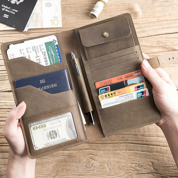 Cool Leather Mens Travel Long Wallet Passport Leather Wallet Long Wallet for Men