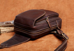 Genuine Leather Mens Cool Chest Bag Brown Sling Bag One Shoulder Backpack for men
