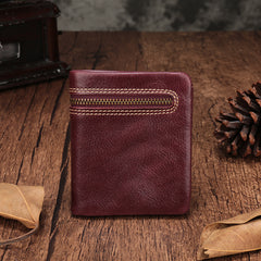 Vintage Brown Leather Womens Bifold Small Wallet Vertical Wallet for Women