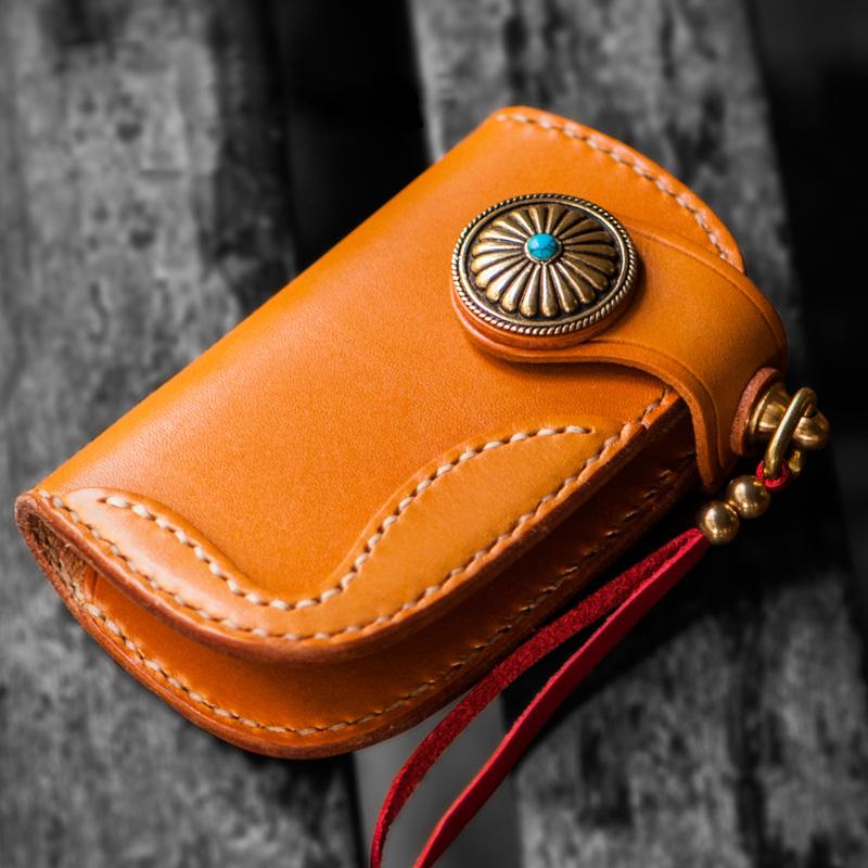 Handmade Leather Biker Mens Cool Car Key Wallets Coin Wallet Pouch Car KeyChain for Men